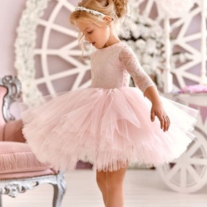 Flower girl dress tutu, Flower girl dress dusty pink, 1st birthday dress pink,Birthday dress girl,Party dress toddler girl,Flower girl dress