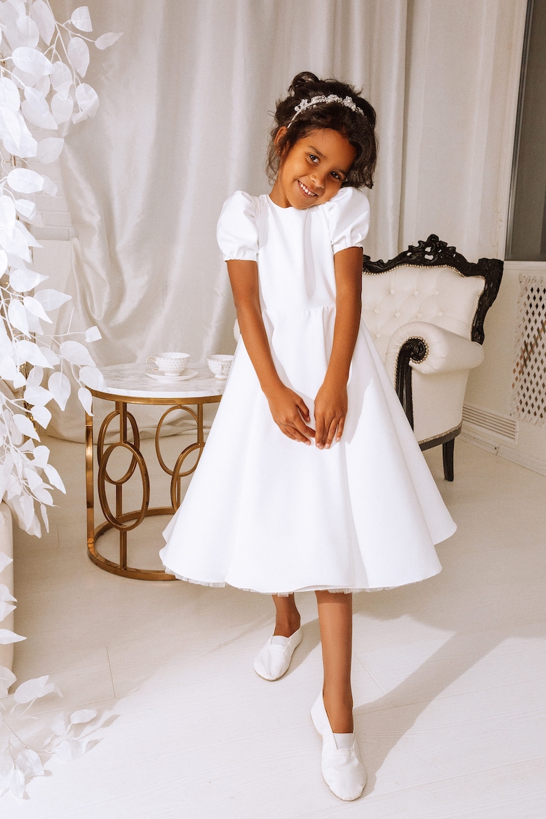 Flower girl dress white, Flower girl dress toddler, Flower girl dress tulle, First communion dress,Baptism girl dress,Flower girl baby dress image 4