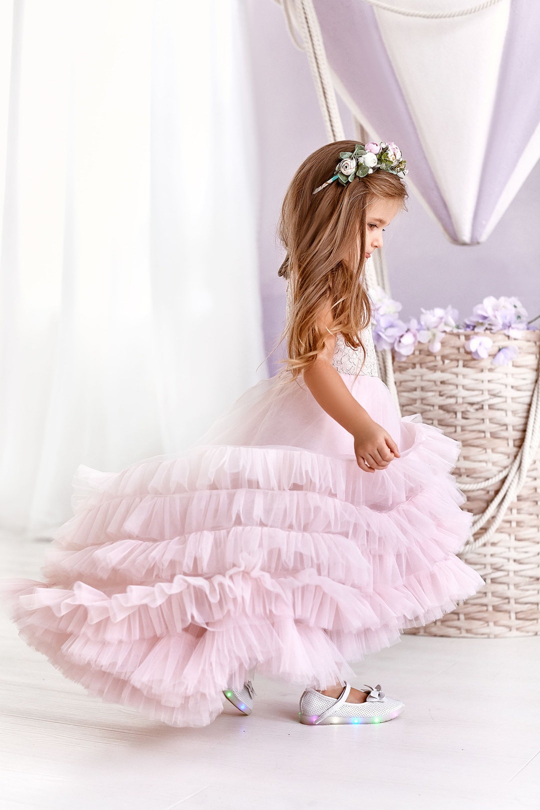 Blush Pink Flower Girl Dress, Flower Girl Dress Toddler With Train