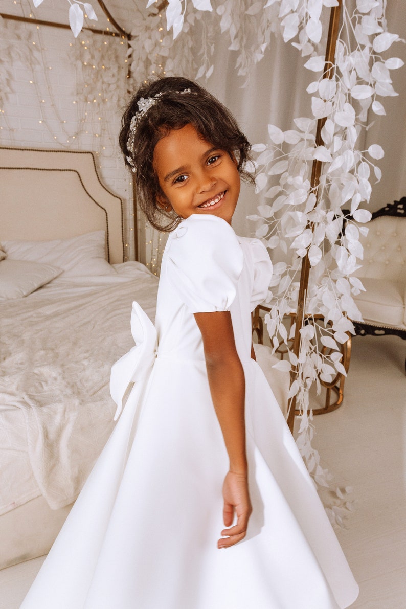 Flower girl dress white, Flower girl dress toddler, Flower girl dress tulle, First communion dress,Baptism girl dress,Flower girl baby dress image 8