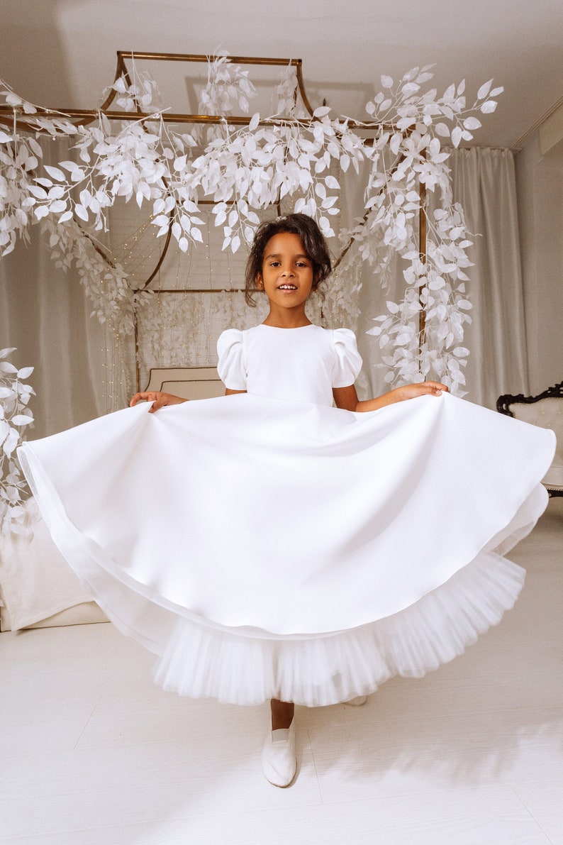 Flower girl dress white, Flower girl dress toddler, Flower girl dress tulle, First communion dress,Baptism girl dress,Flower girl baby dress image 7