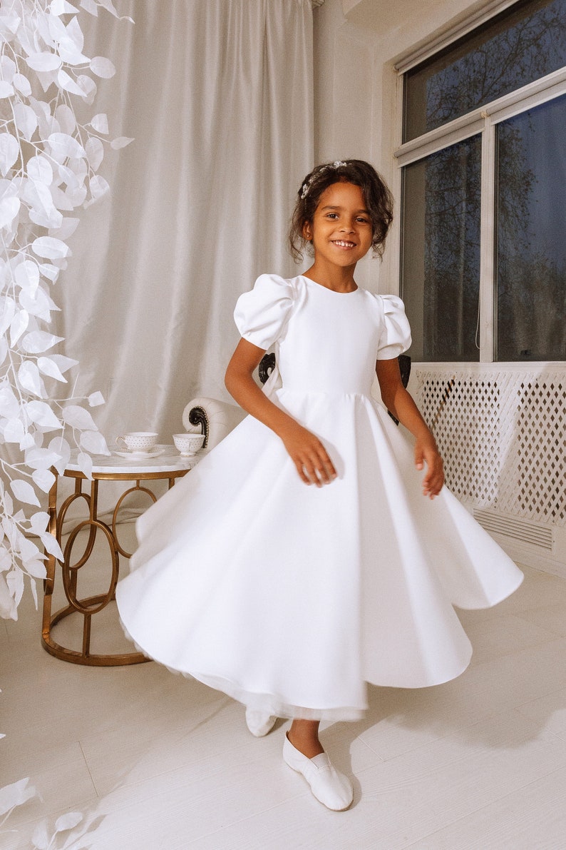 Flower girl dress white, Flower girl dress toddler, Flower girl dress tulle, First communion dress,Baptism girl dress,Flower girl baby dress image 6