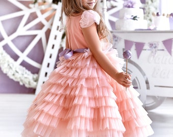 Flower girl dress tulle, Flower girl dress toddler, Formal dress for girls, Kids tulle dress, Satin flower girl dress with bow