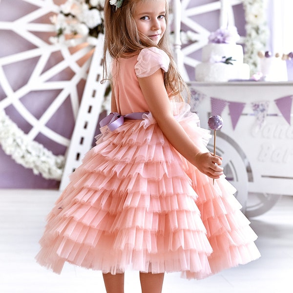 Flower girl dress tulle, Flower girl dress toddler, Formal dress for girls, Kids tulle dress, Satin flower girl dress with bow