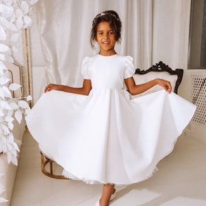 Flower girl dress white, Flower girl dress toddler, Flower girl dress tulle, First communion dress,Baptism girl dress,Flower girl baby dress image 5