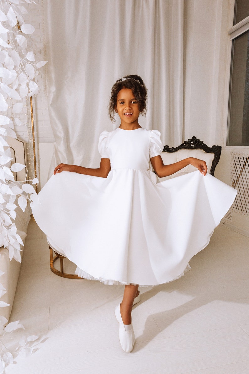 Flower girl dress white, Flower girl dress toddler, Flower girl dress tulle, First communion dress,Baptism girl dress,Flower girl baby dress image 5