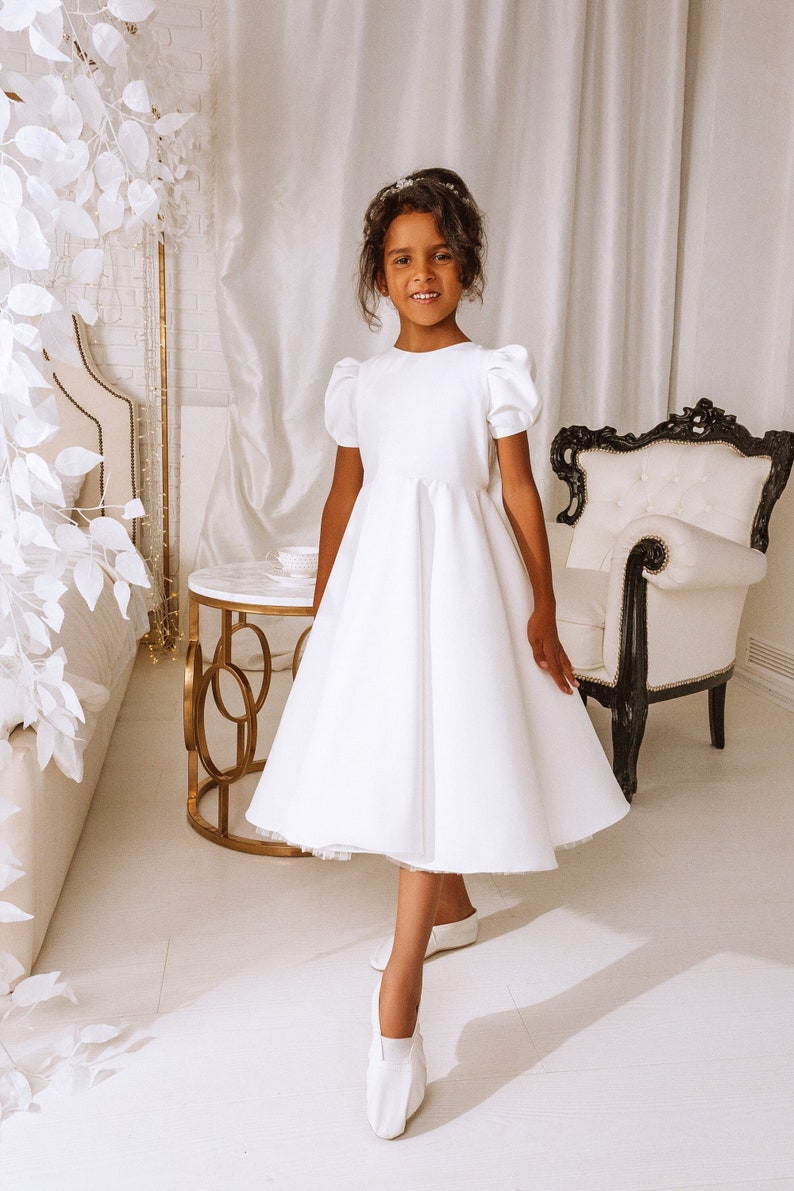 Flower girl dress white, Flower girl dress toddler, Flower girl dress tulle, First communion dress,Baptism girl dress,Flower girl baby dress image 1