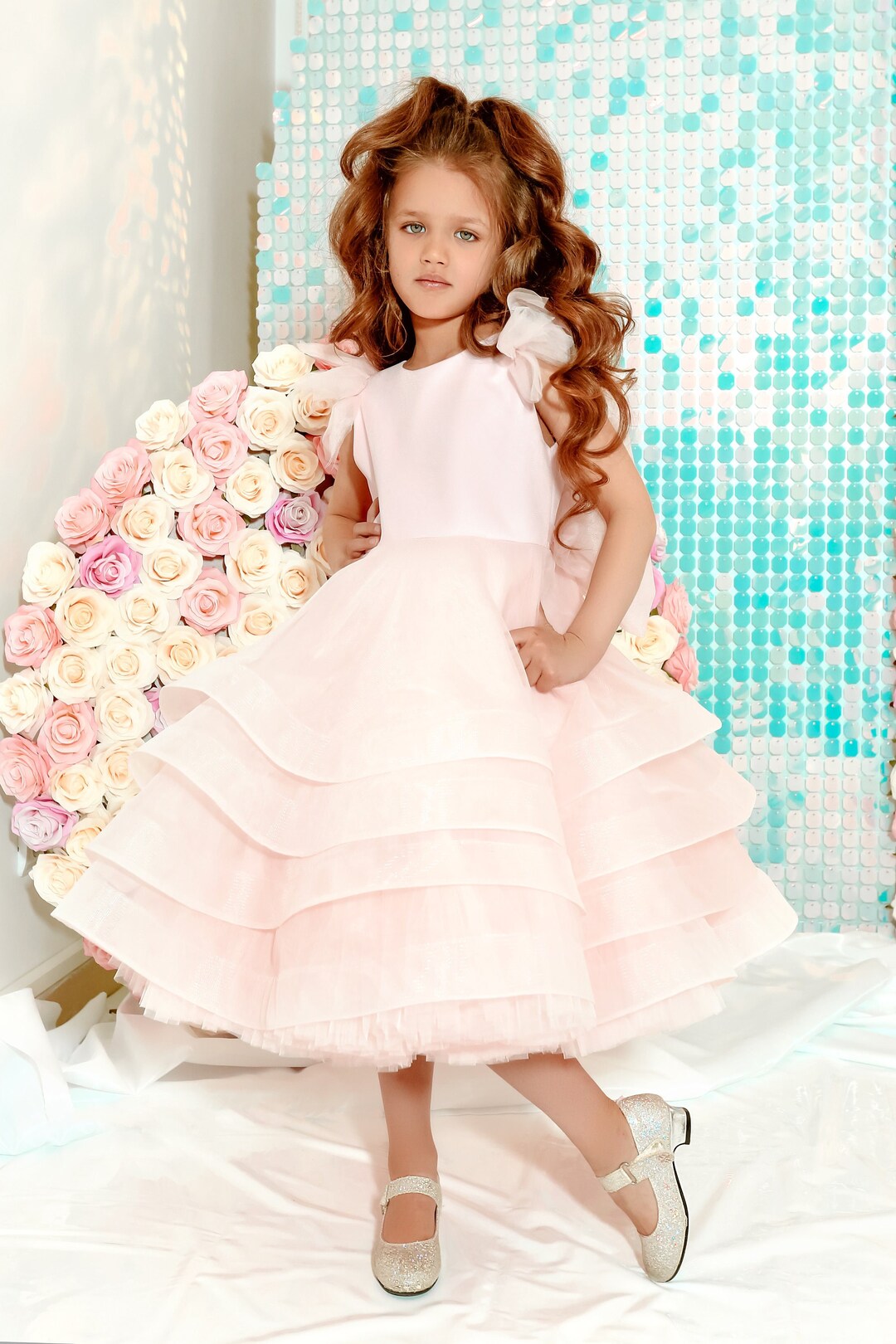 Flower Girl Dress Dusty Pink, Flower Girl Dress With Bow, Party Dress