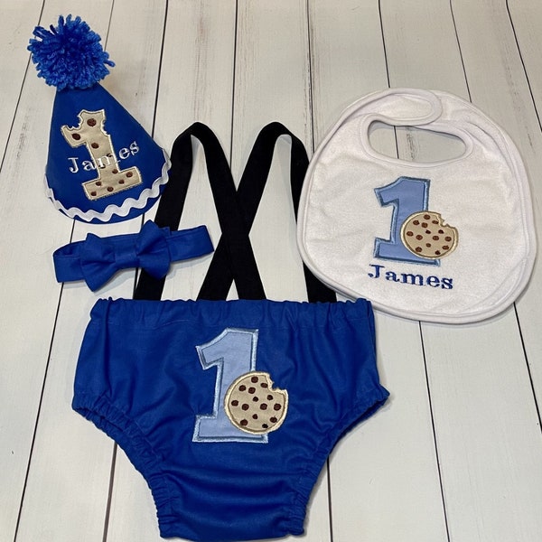 Baby Boy Cookie Theme First Birthday Cake Smash Outfit