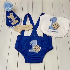 Baby Boy First Birthday Cookie Theme Cake Smash First Birthday Set Personalized Hat