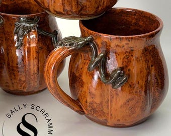 Autumn Harvest Pumpkin Mug: Large 20-22 ounce Handmade Mug for Fall