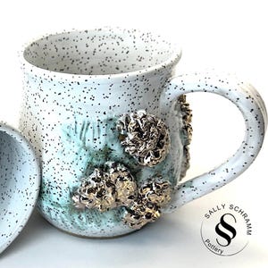 Handmade Golden Pinecone Winter Pottery Mug / 20 oz Mug