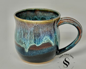 Pottery Mug / 24 oz Rustic Blue Mug /  Sally Schramm Pottery