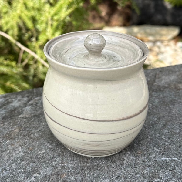 Pottery Lidded Pot  / Warm Gray Swirled Clay Lidded Pot / Sally Schramm Pottery