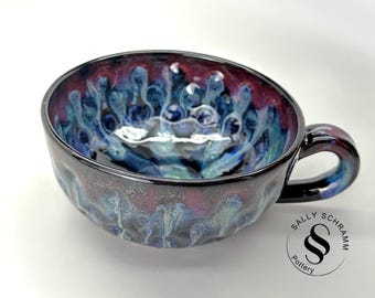 Pottery Mug / 20 oz Galaxy/Northern Lights Latte Mug / Sally Schramm Pottery
