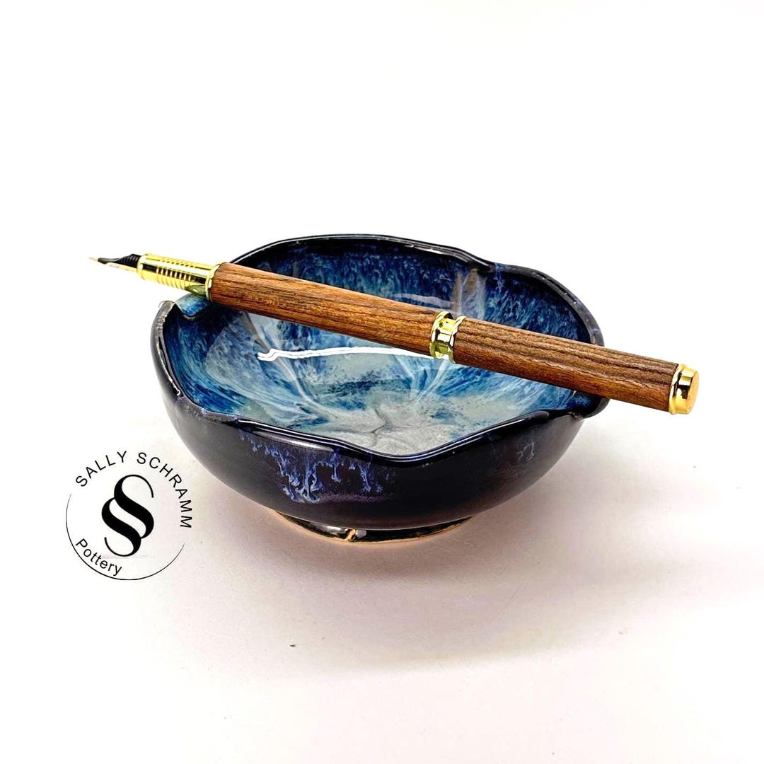 Handmade Pottery Pen Rest: Blue Flower Art Fountain Pen Holder - Etsy