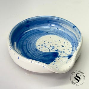 Pottery Spoon Rest with Stormy Blue Accents / Sally Schramm Pottery