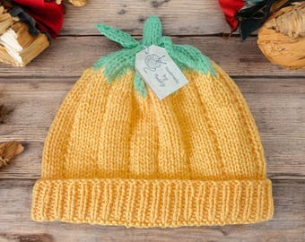 Patrón de tejido en PDF de sombrero de calabaza. Tejido sencillo, fácil y rápido para la temporada de Halloween, octubre y otoño.