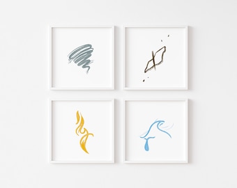 The Four Elements | 4 Elements PRINTABLE | Set of 4 (option for one print included) | Fire | Water | Air | Earth | Instant download