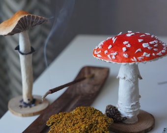 Fly agaric Amanita mushrooms figurine Magical mushrooms decorations brown mushroom ornaments home  Christmas Halloween Easter accents