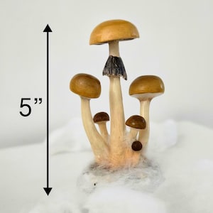 Psylocibe cubensis mushroom figurine Magic shrooms Psilocybin Golden teachers statue Blue Meanie Psychedelic magic mushroom Aztec figurine Golden Halo figurine