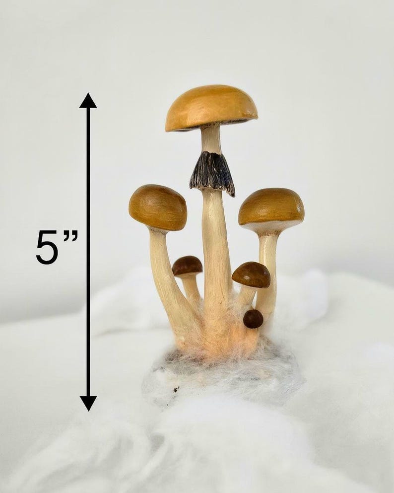 Psylocibe cubensis mushroom figurine Magic shrooms Psilocybin Golden teachers statue Blue Meanie Psychedelic magic mushroom Aztec figurine Golden Halo figurine