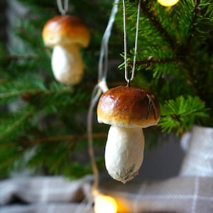 Vintage Mushroom Christmas Ornament Set: Handmade Pottery Fungi Decor