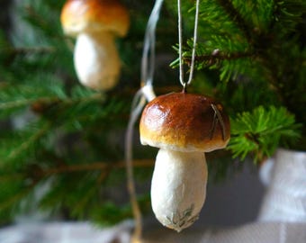 Adornos navideños vintage con forma de hongo: decoración de hongos de cerámica hecha a mano