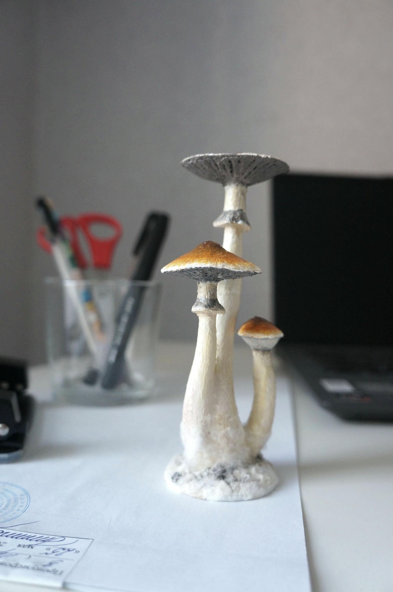 Psylocibe cubensis mushroom figurine Magic shrooms Psilocybin Golden teachers statue Blue Meanie Psychedelic magic mushroom Aztec figurine image 15