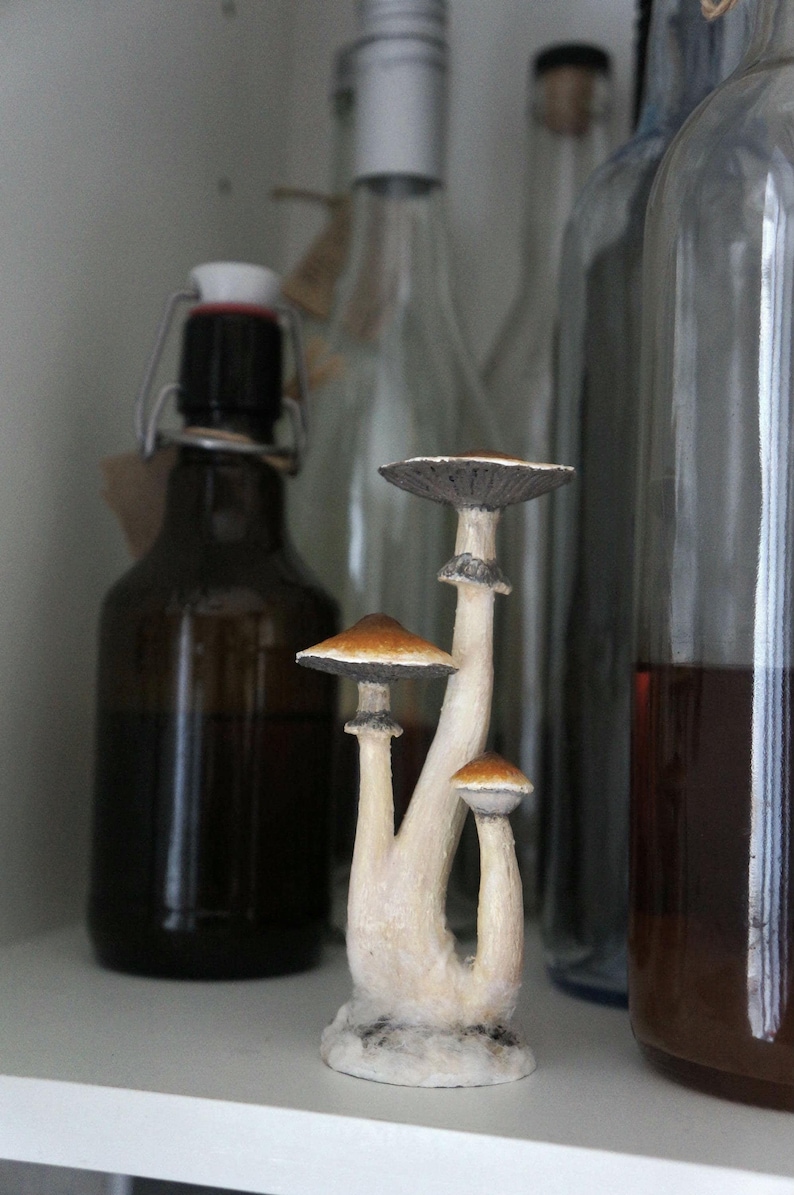 Psylocibe cubensis mushroom figurine Magic shrooms Psilocybin Golden teachers statue Blue Meanie Psychedelic magic mushroom Aztec figurine image 10
