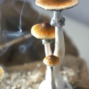Psylocibe cubensis mushroom figurine Magic shrooms Psilocybin Golden teachers statue Blue Meanie Psychedelic magic mushroom Aztec figurine image 14
