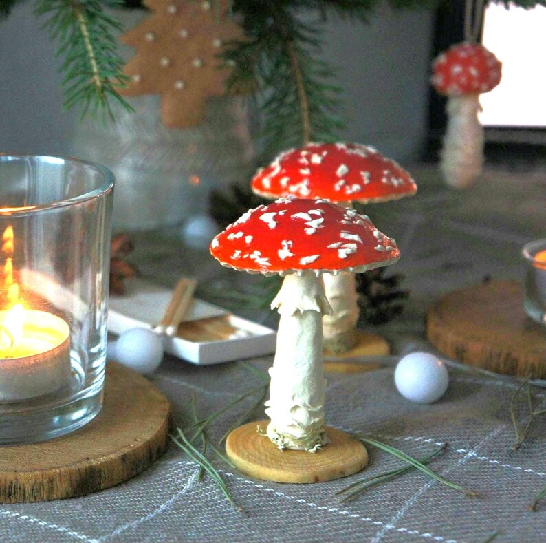 Fly agaric Amanita mushroom figurine Magical mushrooms decorations Realistic red mushroom ornaments Rustic forest decor Mushrooms lover gift image 8