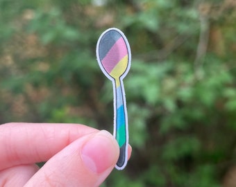 Disability Pride Flag Spoon Sticker, Pride Spoon Sticker, Spoonie Sticker, Fun Pride Flag Stickers, Hosptial Gift, Chronic Illness Sticker