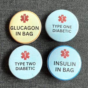 Diabetes Medical Alert Button, Glucagon in Bag Alert, Insulin in Bag Alert; Type One, Type Two, Diabetic, Diabetes, Medicine Alert, T1D, T2D