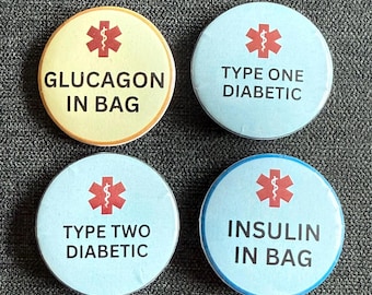 Diabetes Medical Alert Button, Glucagon in Bag Alert, Insulin in Bag Alert; Type One, Type Two, Diabetic, Diabetes, Medicine Alert, T1D, T2D