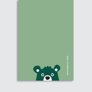 May include: A rectangular sage green card featuring a dark green bear head graphic at the bottom. The bear has white eyes and a white muzzle. The text WILDLY SUPPLY CO. BANFF is printed vertically in white along the right side of the card.