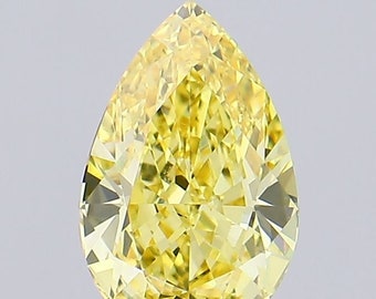 1.06Ct VS2 fancy Vivid Yellow Lab Grown Diamond Pear Brilliant Cut Ideal Ex Ex IGI Certified Diamond Eco Friendly For Ring