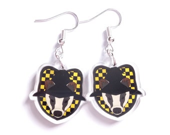 Witchcraft & Wizardry - Badger Crest - Earrings - Recycled Acrylic - Digital Art