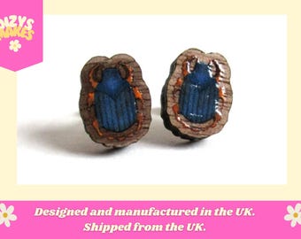 PEQUEÑO - ¡Oro Azul! - Escarabajo - La Momia - 1999 - Cosplay - Pendientes de botón