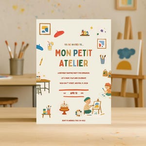 Kids Paint Party Invitation: French Art Theme (Editable in Canva)