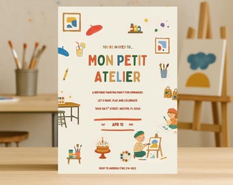 Kids Paint Party Invitation: French Art Theme (Editable in Canva)