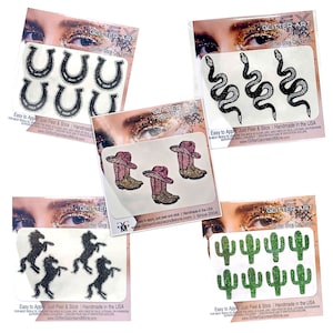 Cowboy Theme Face Stickers, Boots and Hat Glitter Stickers, Snakes and Cactus Cheek Decals, Horses and Horse Shoes Temporary Tattoos.