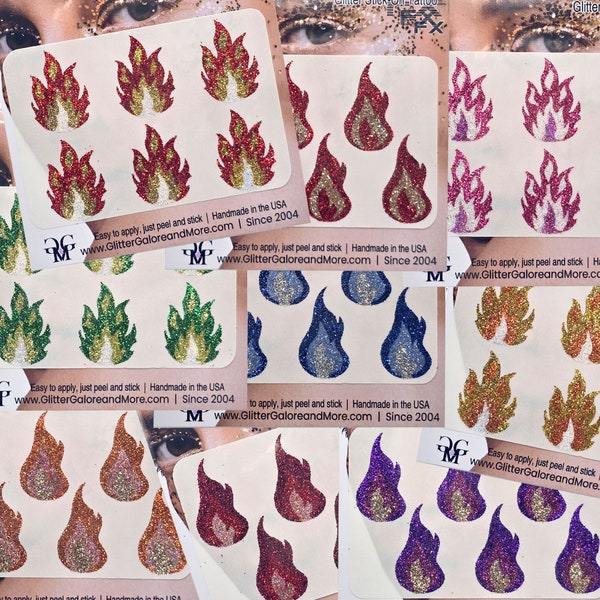 Flame Glitter Sticker Tattoo for Face and Body - Multicolor Fire Stickers for Cheeks
