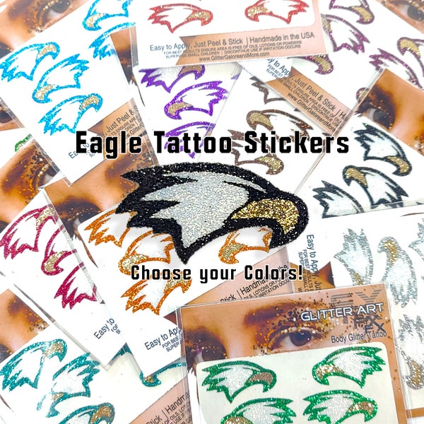 Eagles Glitter Tattoo Stickers, Self-Adhesive Glitter Stickers, Custom Glitter Eagles for Cheer Teams, Eagle Decal
