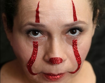 Evil Clown Face Decal, Halloween Costume, Red Veins Tattoo