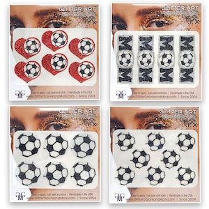 Soccer Temporary Tattoo, Glitter Soccer Stickers, Soccer Accessories, Soccer Ball Face Tattoo