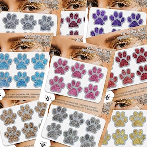 Glitter Paw Print Face Stickers, Silver Holographic Border with 34 Custom Fill Colors