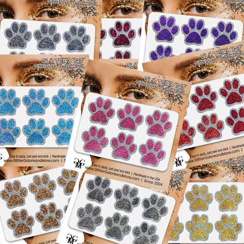 Stickers visage scintillants imprimés pattes, bordure holographique argentée avec 34 couleurs de remplissage personnalisées
