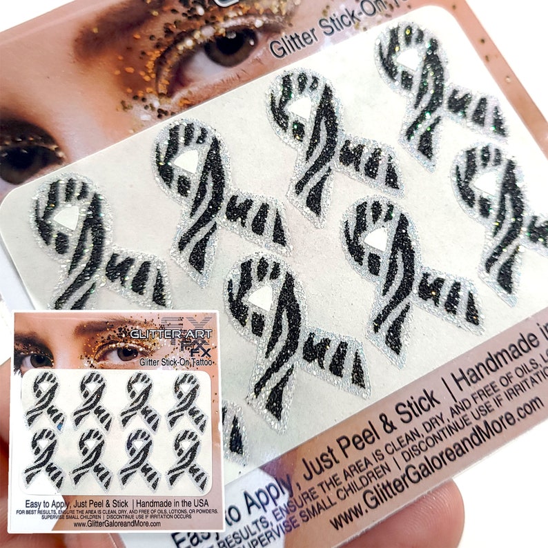 Awareness Ribbons Face Tattoo Stickers, Custom colors available Zebra Print