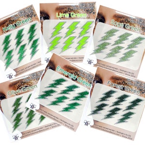 Green Glitter Lightning Bolt Sticker Tattoo: Cheer Face Decal
